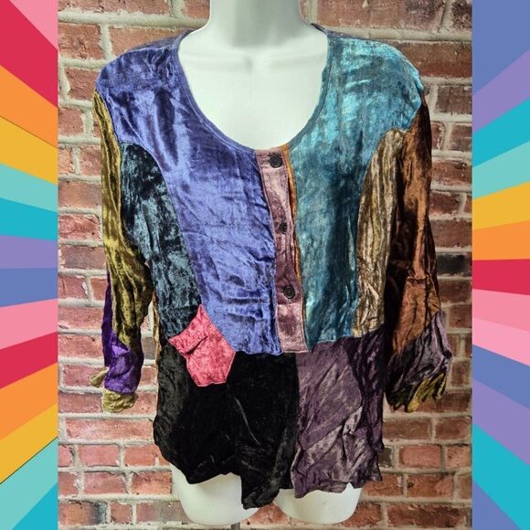 Sacred Threads Velvet Boho Patchwork Top – Women’s Size Medium – Vintage - Picture 1 of 7